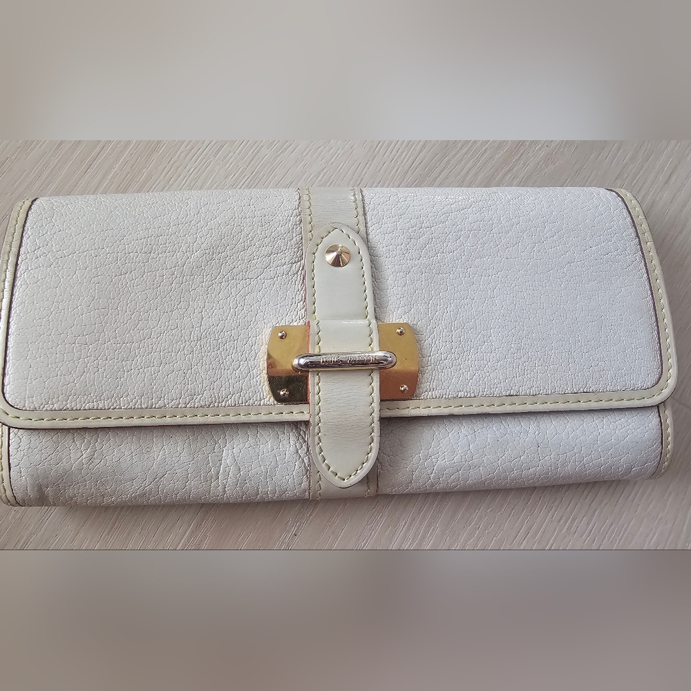 Louis Vuitton White Leather Wallet with Gold Accent